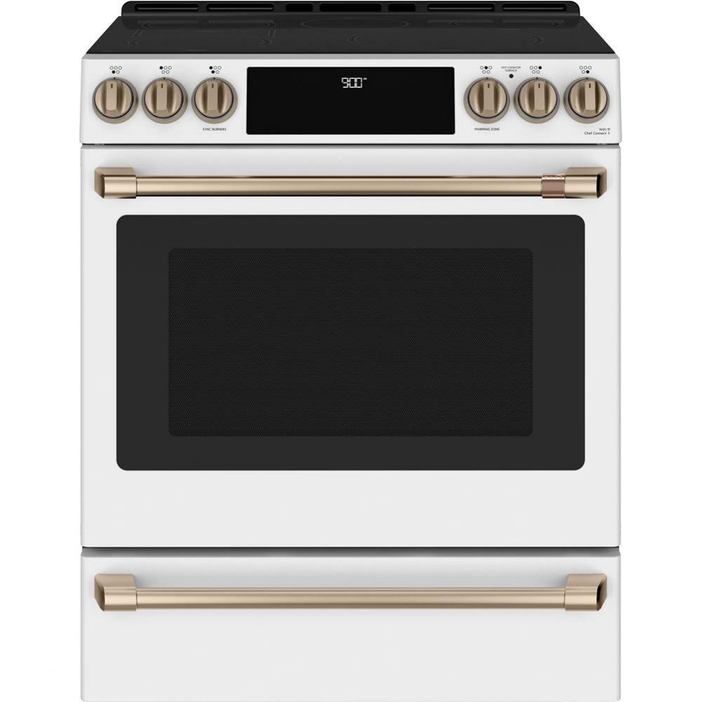 Cafe 30'' Smart Slide-In, Front-Control, Induction and Convection Range with Warming Dra