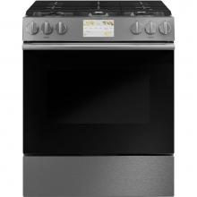 GE Cafe Series C2S900M2NS5 - Cafe 30'' Smart Slide-In, Front-Control, Dual-Fuel Range in Platinum Glass