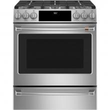 GE Cafe Series C2S900P2MS1 - Cafe 30'' Smart Slide-In, Front-Control, Dual-Fuel Range with Warming Drawer