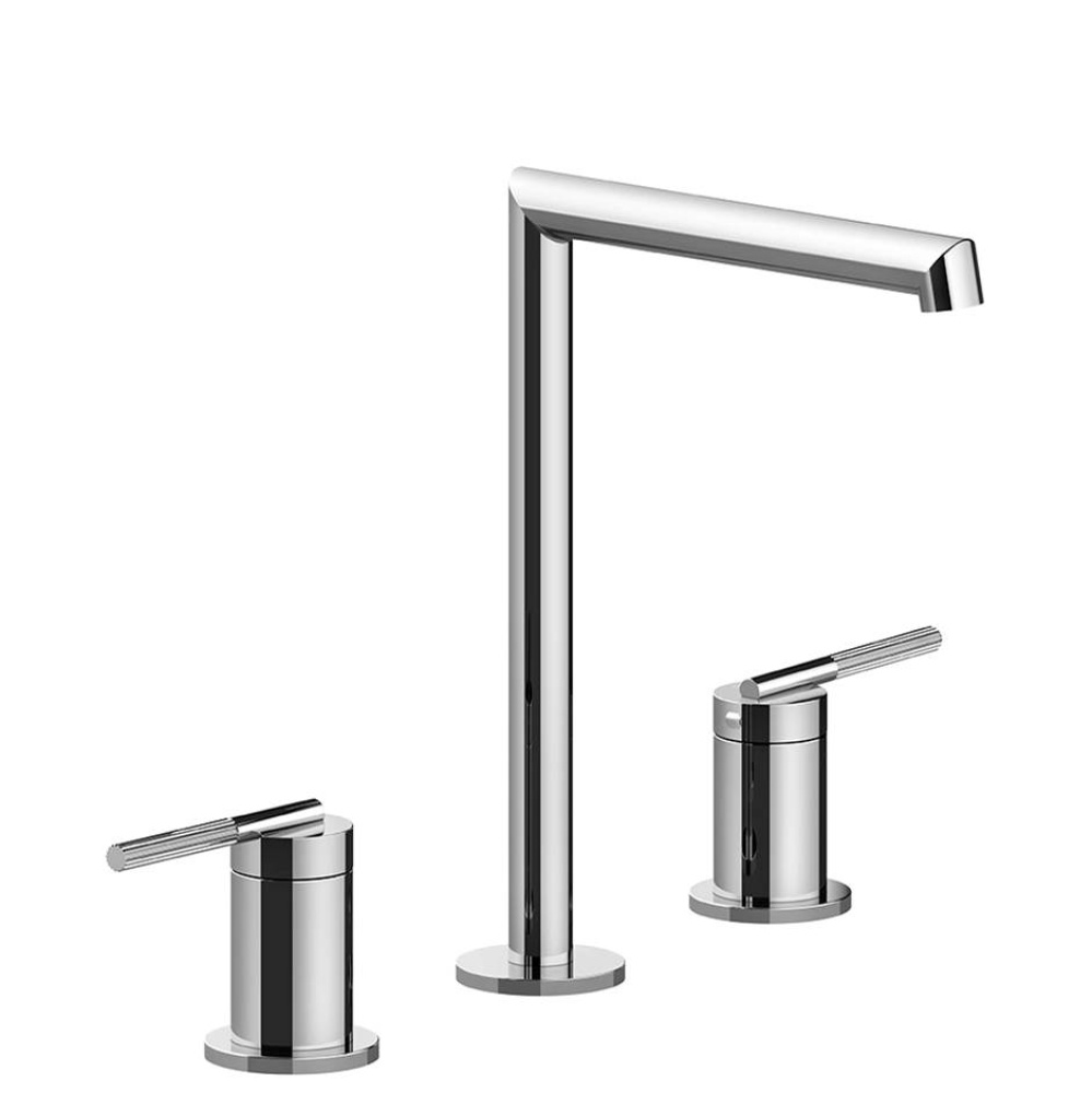 Widespread washbasin mixer without pop-up assembly