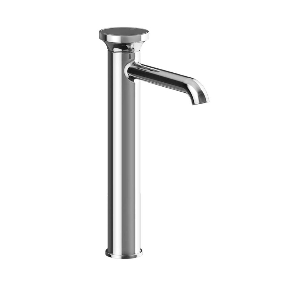 Tall single lever washbasin mixer without pop-up assembly.
