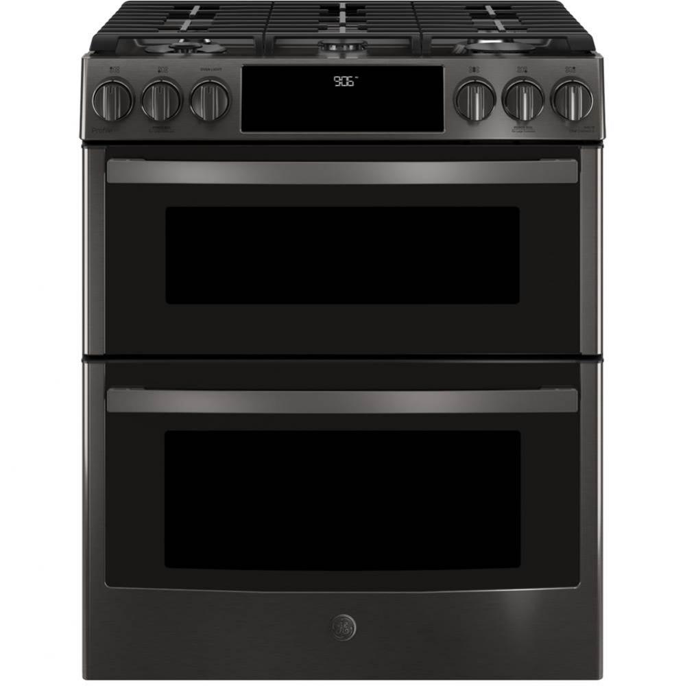 GE Profile 30'' Smart Slide-In Front-Control Gas Double Oven Convection Range