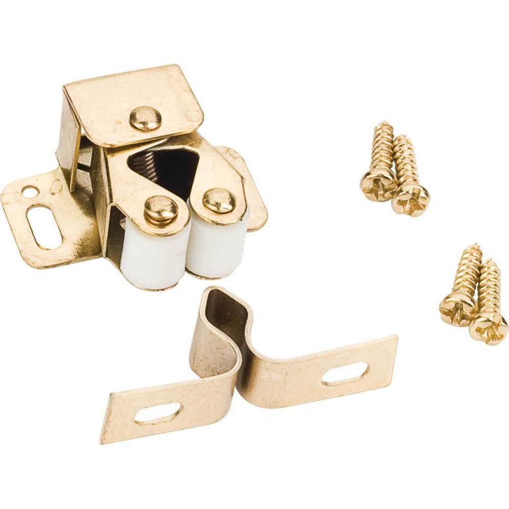 Double Roller Catch with Strike and Screws - Polished Brass