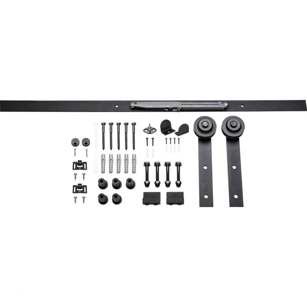 Barn Door Hardware Kit Traditional Strap with Soft-close Matte Black 6 ft Length - Retail Packaged