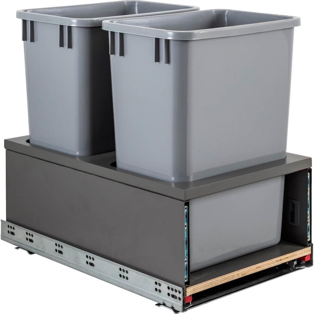 Double 35 Quart Metal Drawer Box Soft-close Trashcan Pullout