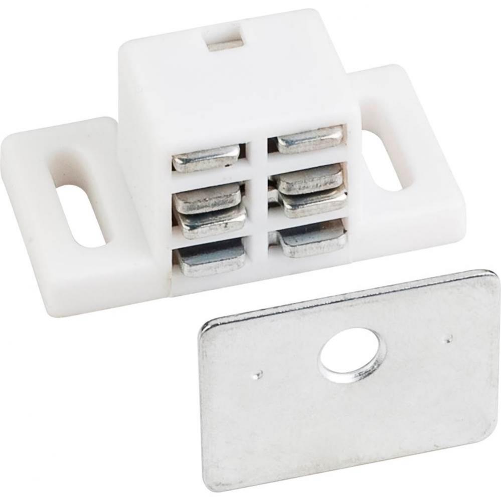 25 lb White Single Magnetic Catch with Zinc Strike and Screws