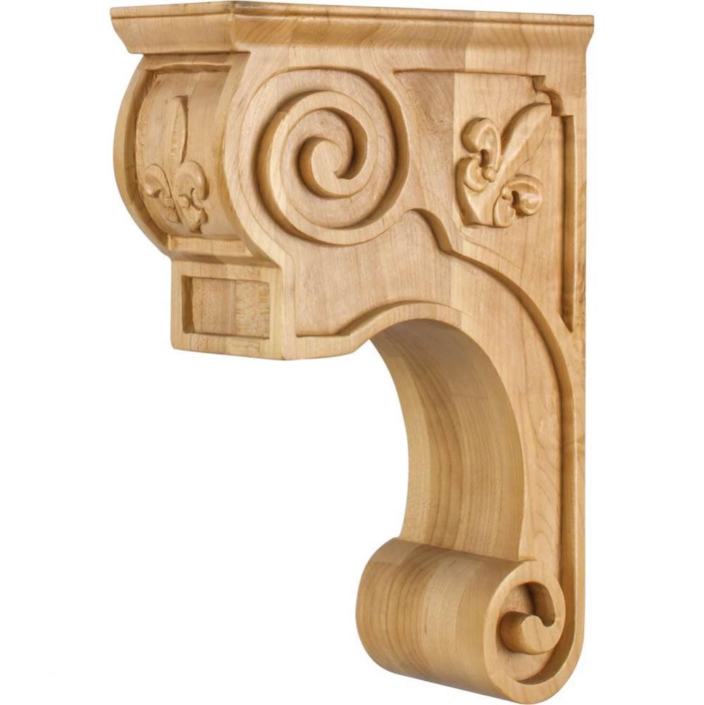 3-3/8'' W x 8'' D x 11-3/4'' H Cherry Scrolled Fleur-de-lis Corbel