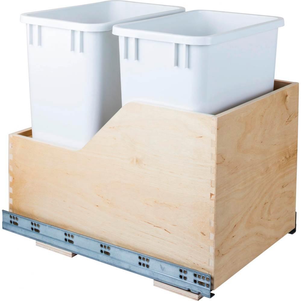 Double 35 Quart Wood Bottom-Mount Soft-close Trashcan Rollout for Hinged Doors, Includes White Can