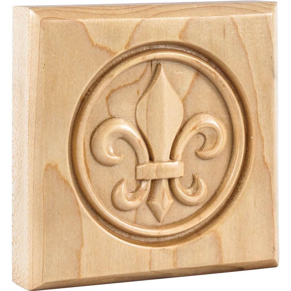 4'' W x 7/8'' D x 4'' H Oak Fleur-de-lis Rosette