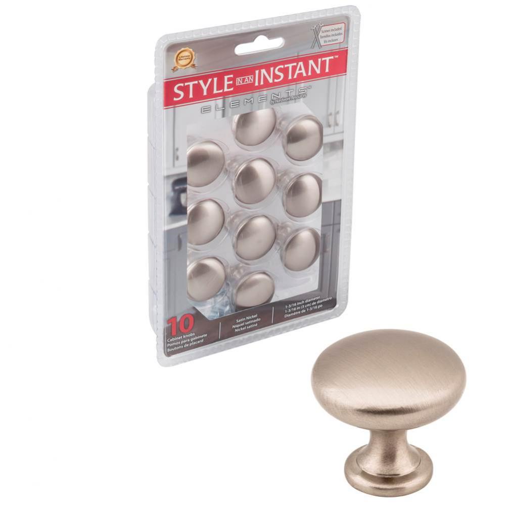 1-3/16'' Diameter Satin Nickel Madison Retail Packaged Cabinet Mushroom Knob