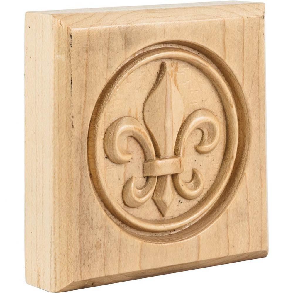 3-1/2'' W x 7/8'' D x 3-1/2'' H Rubberwood Fleur-de-lis Rosette