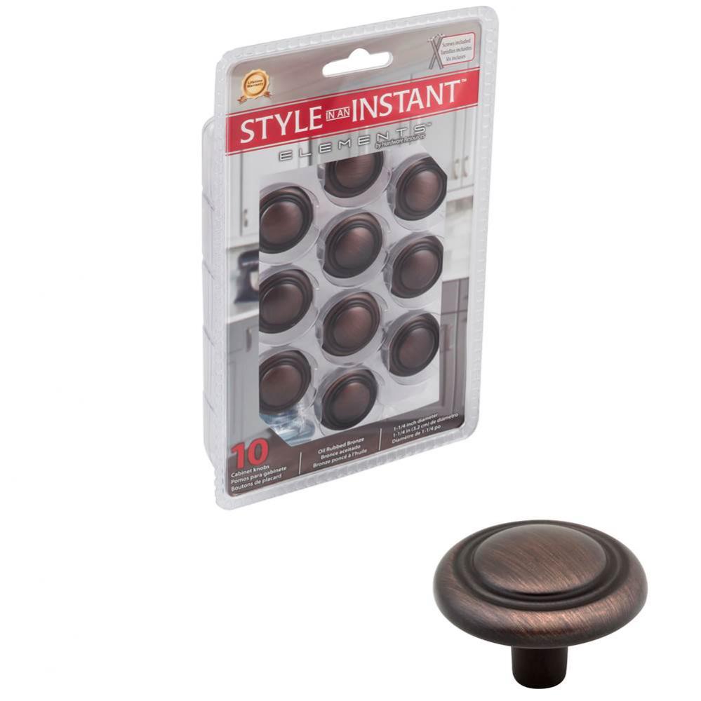 1-1/4'' Diameter Brushed Oil Rubbed Bronze Button Vienna Retail Packaged Cabinet Mushroo