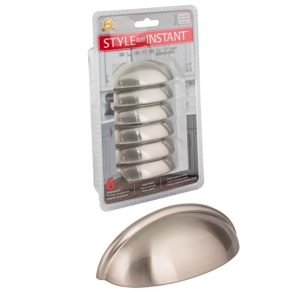 3'' Center-to-Center Satin Nickel Florence Retail Packaged Cabinet Cup Pull