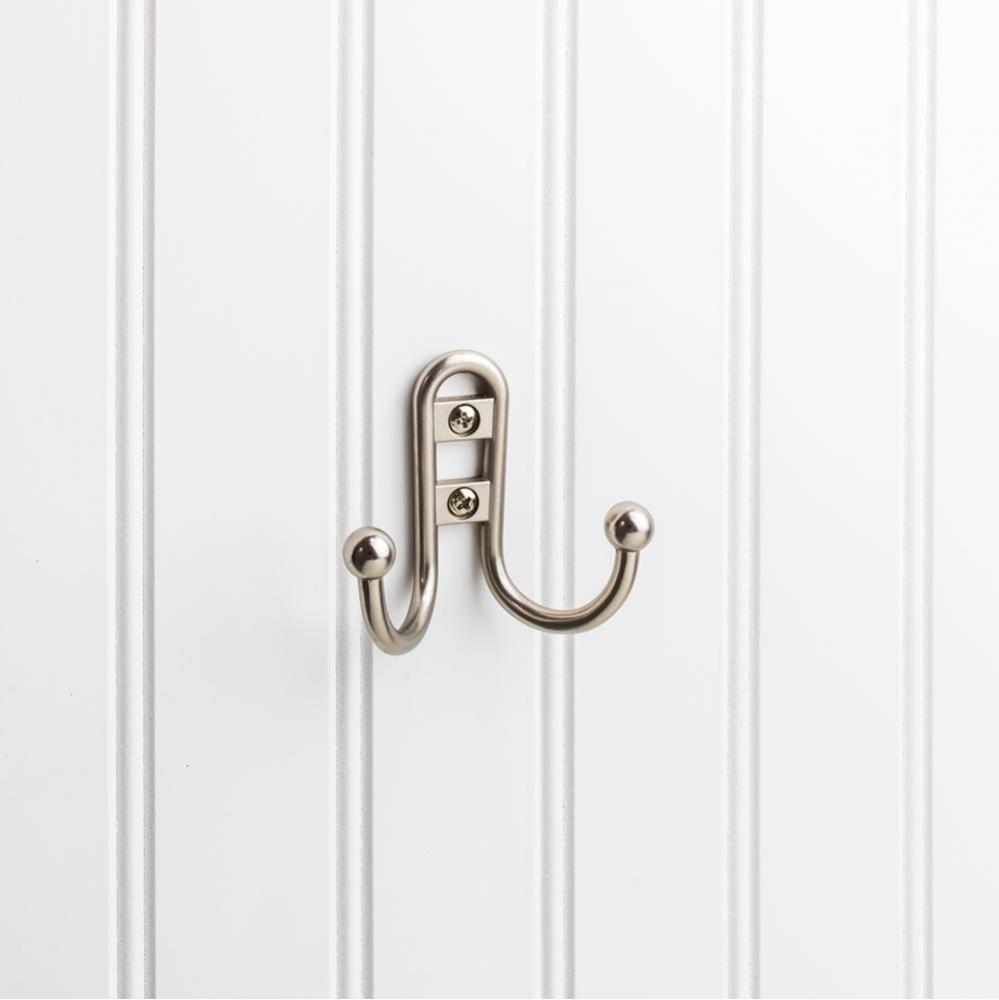 2-9/16'' Satin Nickel Classic Double Prong Ball End Wall Mounted Hook