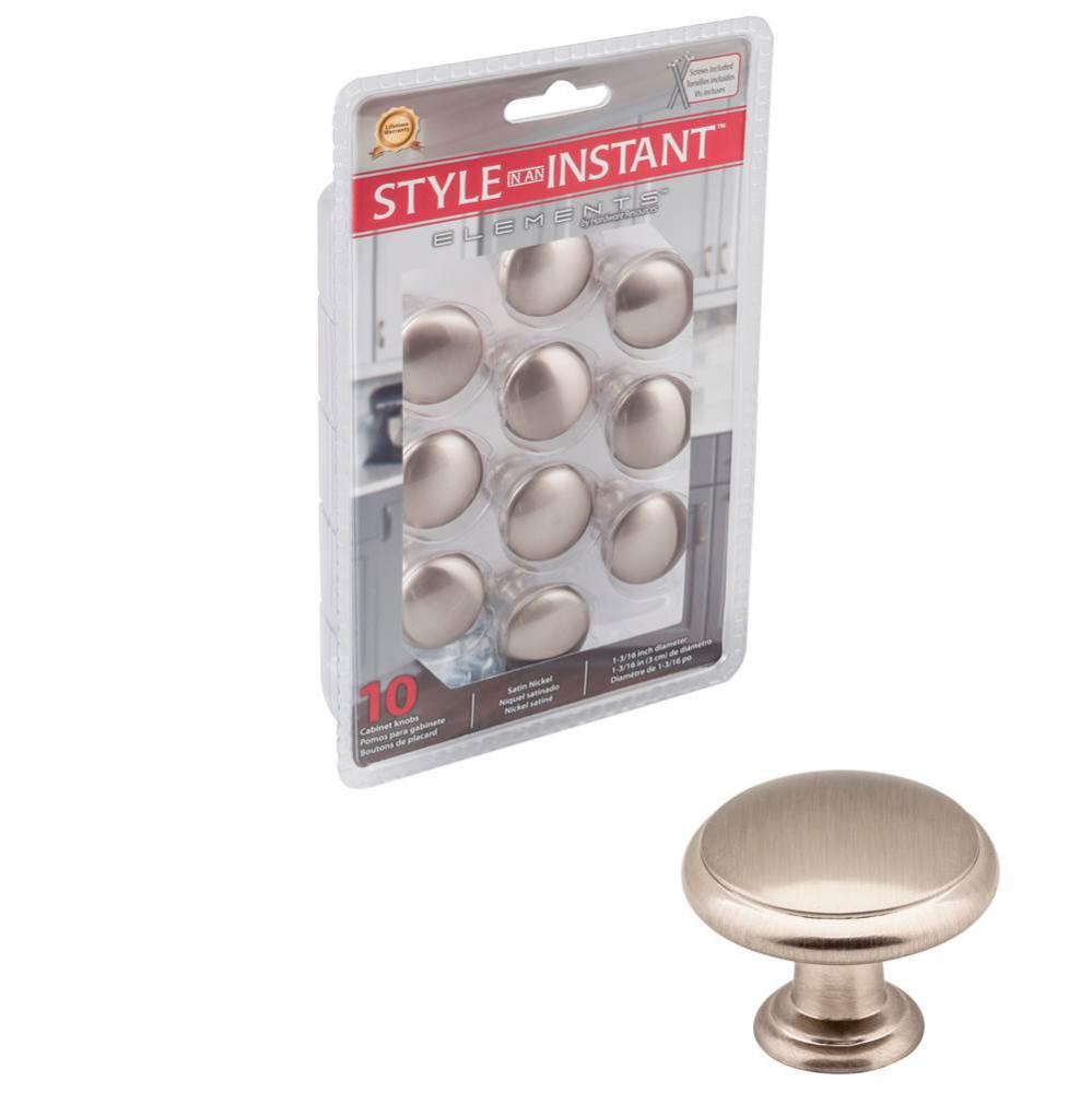 1-3/16'' Diameter Satin Nickel Gatsby Retail Packaged Cabinet Mushroom Knob