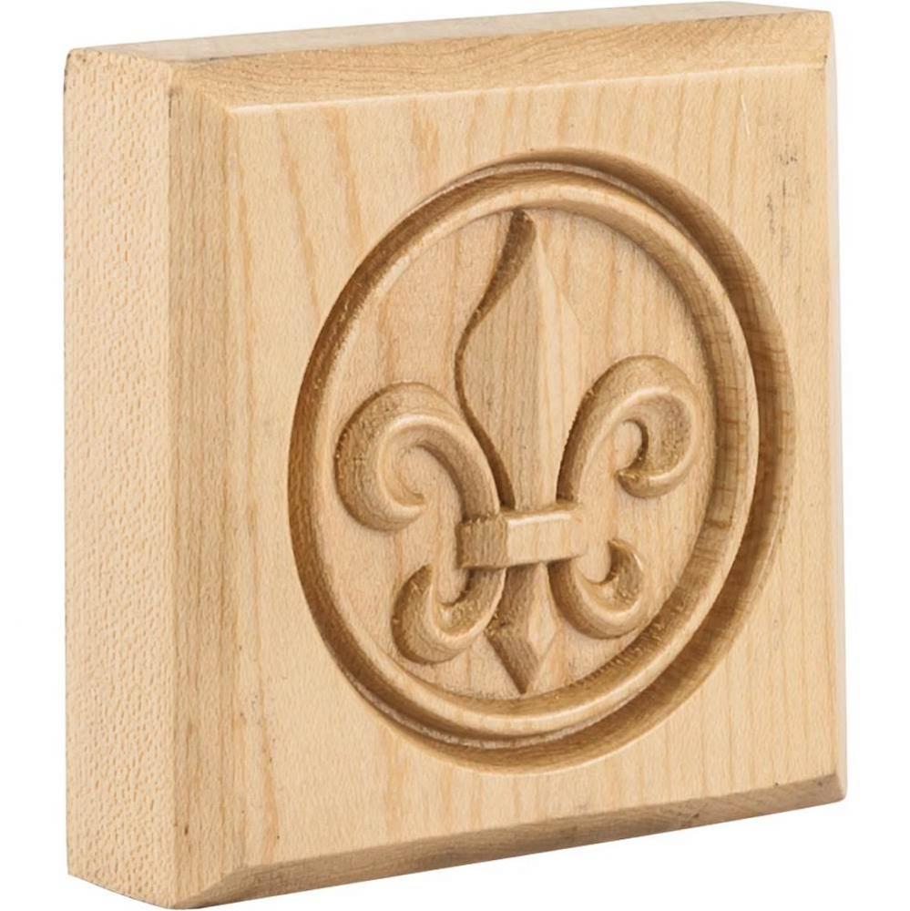 3'' W x 7/8'' D x 3'' H Rubberwood Fleur-de-lis Rosette