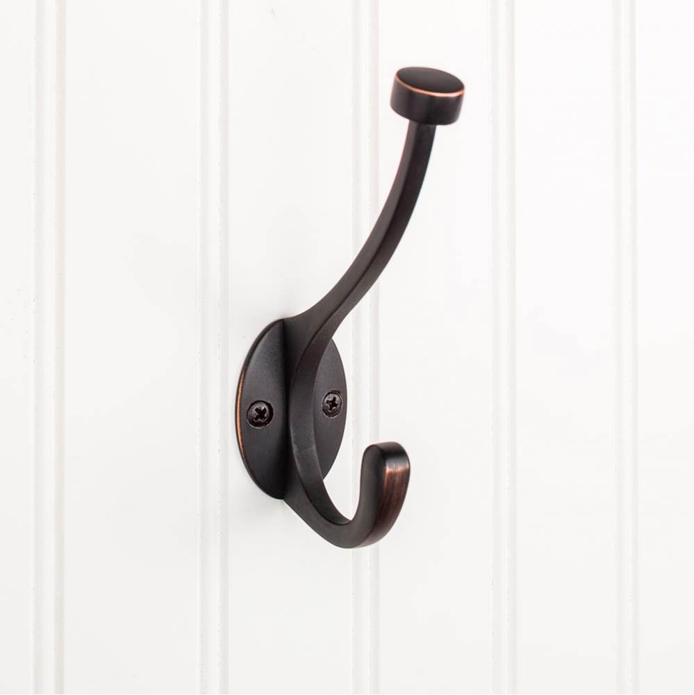 5-1/2'' Brushed Oil Rubbed Bronze Pilltop Double Prong Wall Mounted Hook