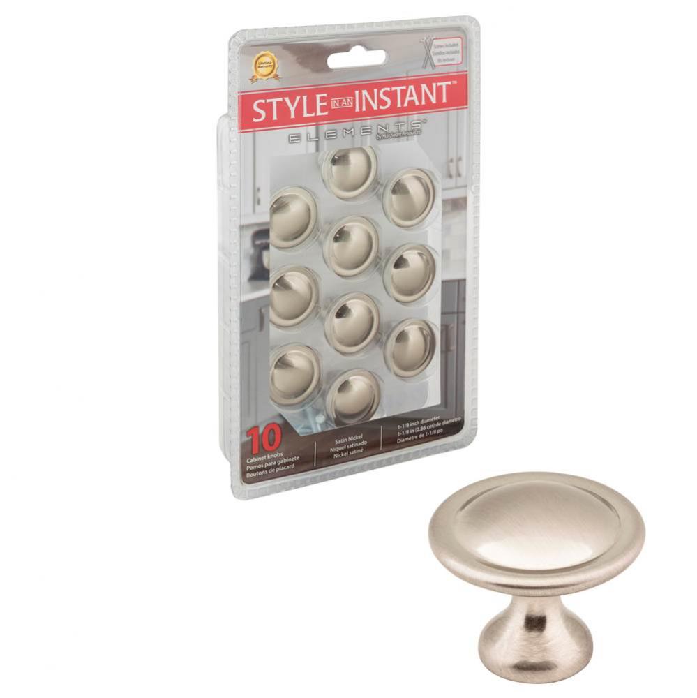 1-1/8'' Diameter Satin Nickel Button Watervale Retail Packaged Cabinet Mushroom Knob