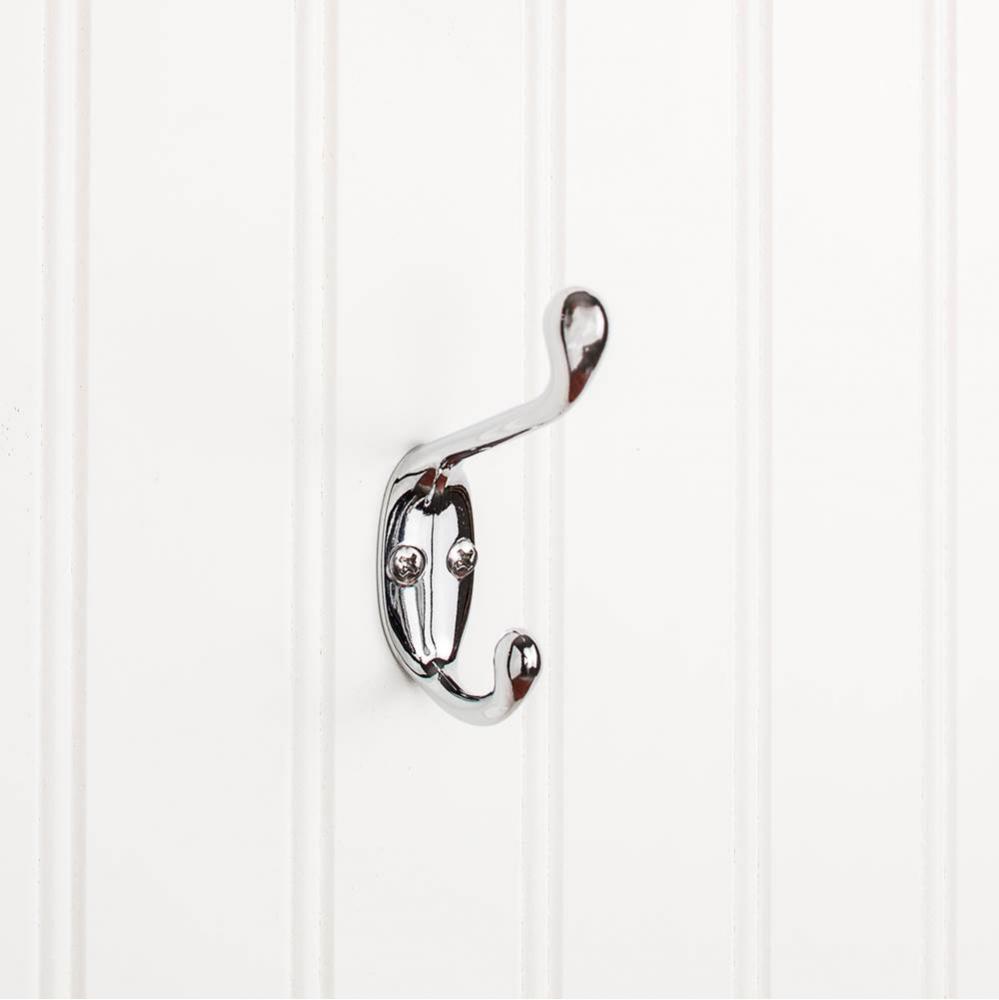 3-3/8'' Polished Chrome Small Transitional Double Prong Wall Mounted Hook