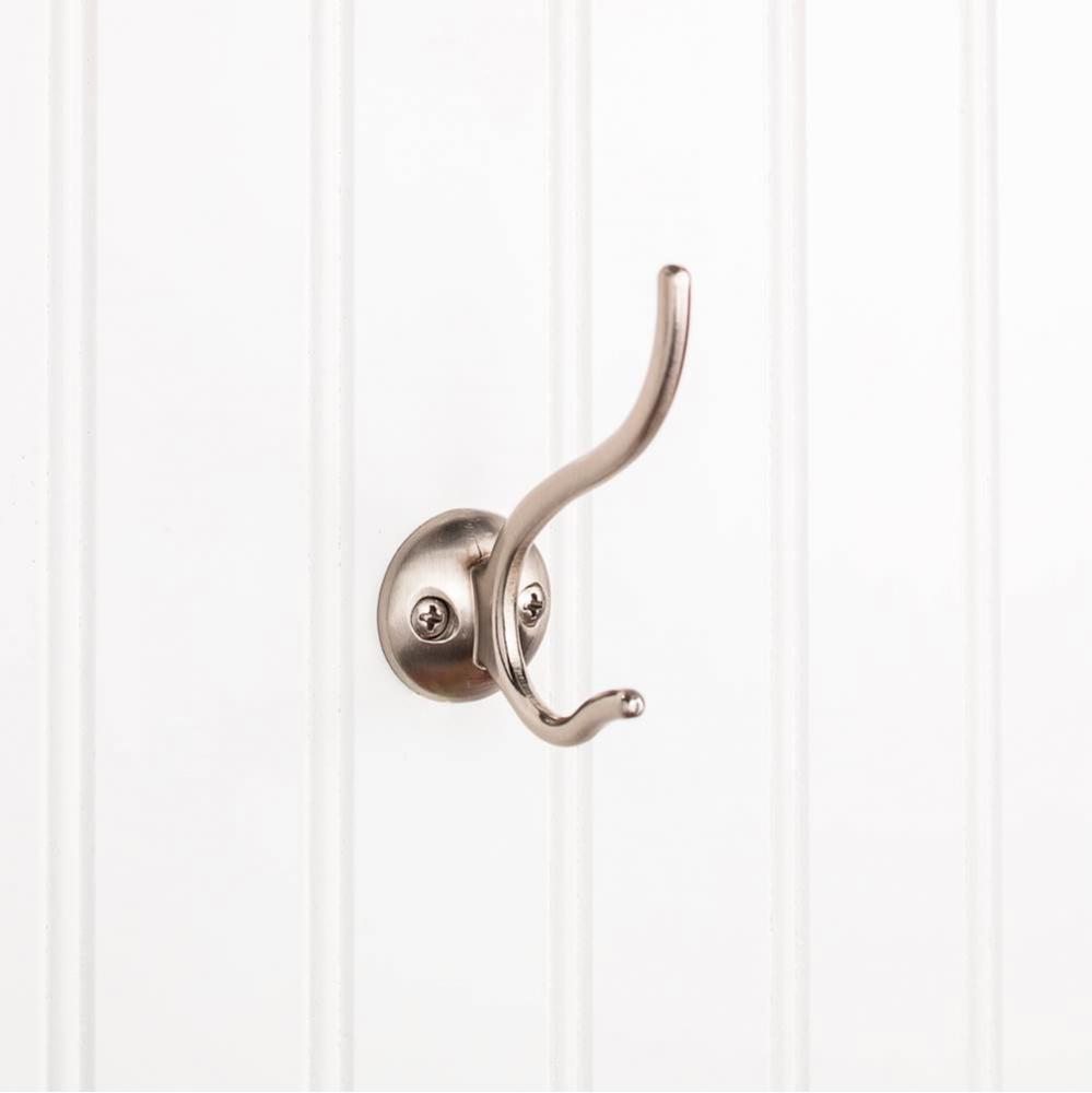 3-13/16'' Satin Nickel Slender Contemporary Double Prong Wall Mounted Hook