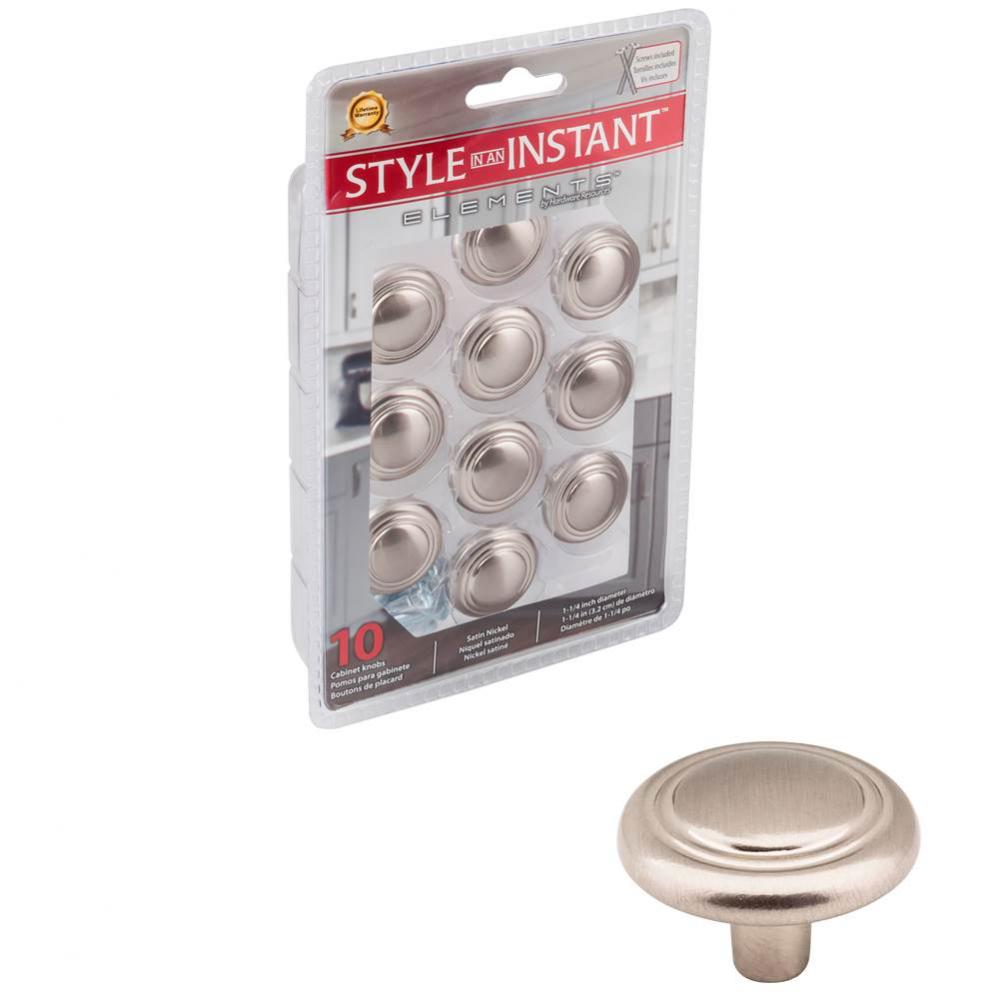 1-1/4'' Diameter Satin Nickel Button Vienna Retail Packaged Cabinet Mushroom Knob