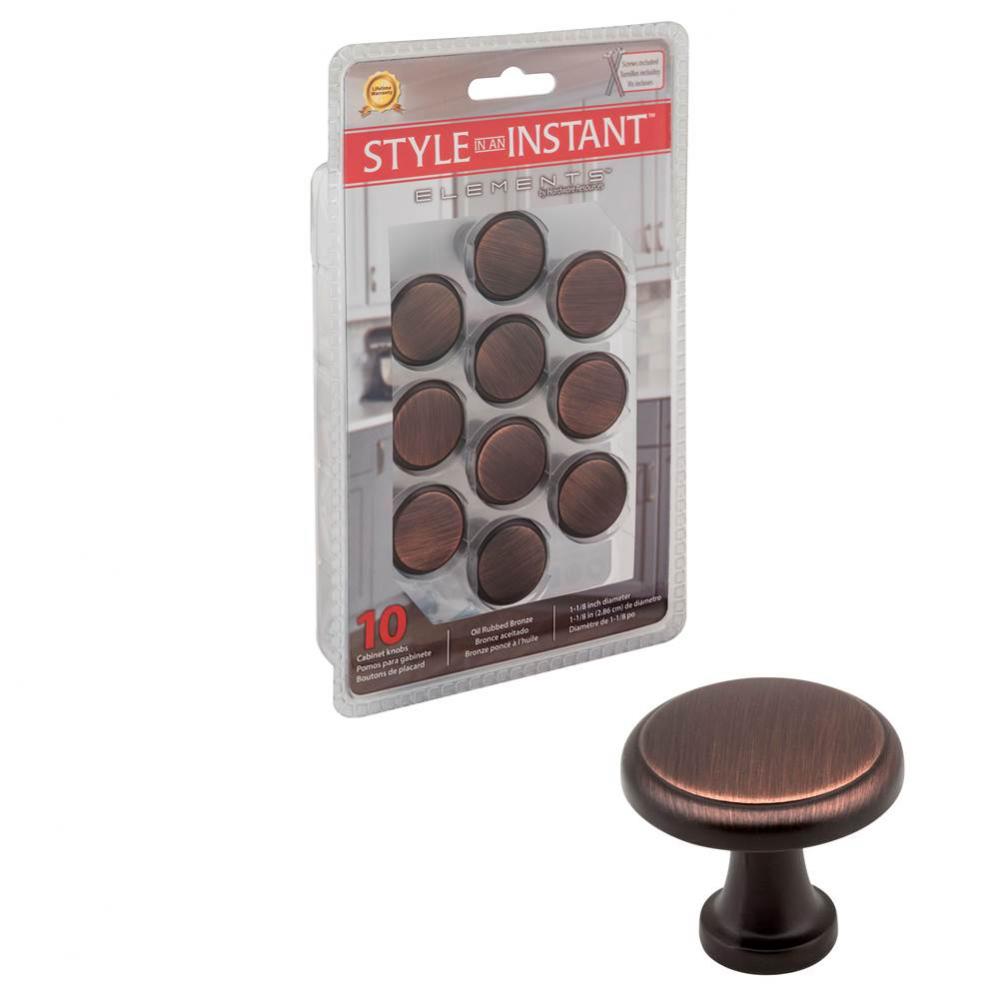 1-3/16'' Diameter Brushed Oil Rubbed Bronze Round Kenner Retail Packaged Cabinet Knob