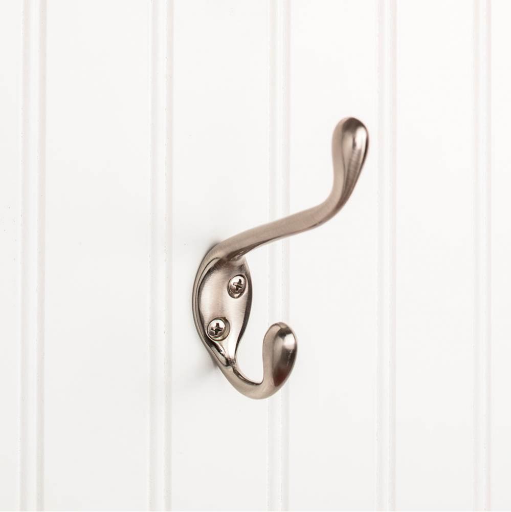 4-1/2'' Satin Nickel Large Transitional Double Prong Wall Mounted Hook