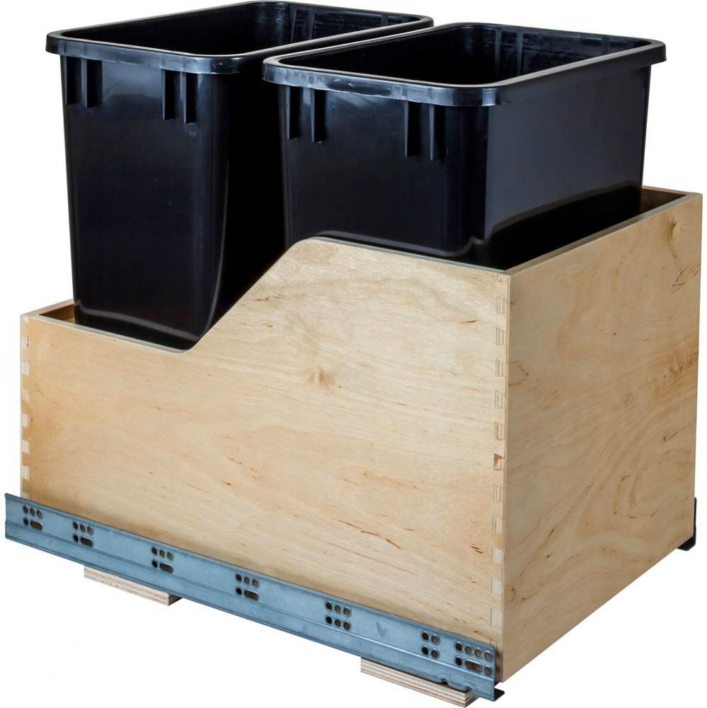 Double 35 Quart Wood Bottom-Mount Soft-close Trashcan Rollout for Hinged Doors, Includes Black Can