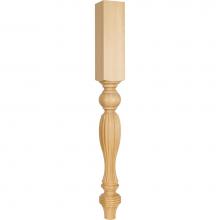 Hardware Resources P4RW - 3-3/4'' W x 3-3/4'' D x 35-1/2'' H Rubberwood Tapered Fluted Leg