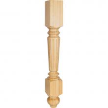 Hardware Resources P16RW - 4-1/2'' W x 4-1/2'' D x 35-1/2'' H Rubberwood Fluted Leg