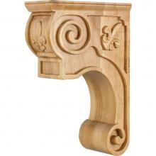 Hardware Resources CORT-FRW - 3-3/8'' W x 8'' D x 11-3/4'' H Rubberwood Scrolled Fleur-de-lis Corb