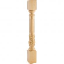 Hardware Resources P23RW - 4'' W x 4'' D x 35-1/2'' H Rubberwood Fluted Acanthus Post