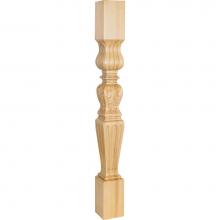 Hardware Resources P28RW - 3-3/4'' W x 3-3/4'' D x 35-1/2'' H Rubberwood Fluted Acanthus Post