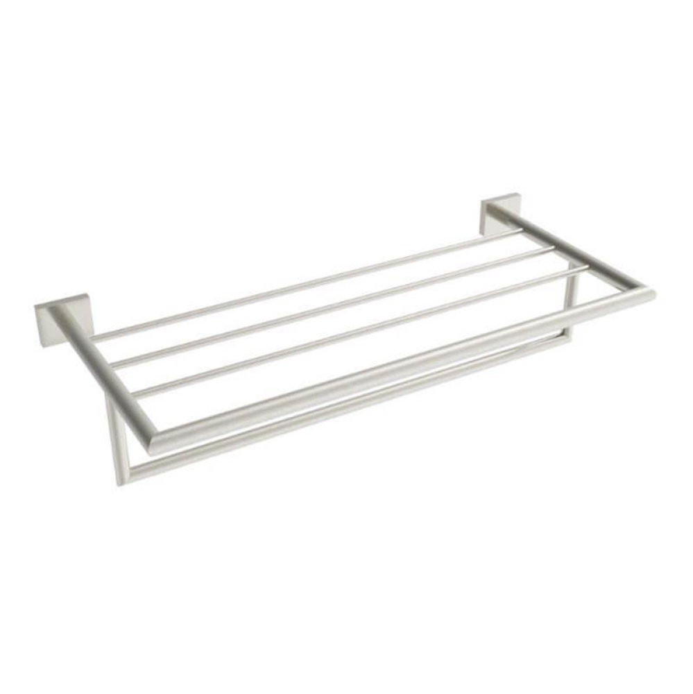 Crater Towel Shelf With Bar - Brushed Nickel