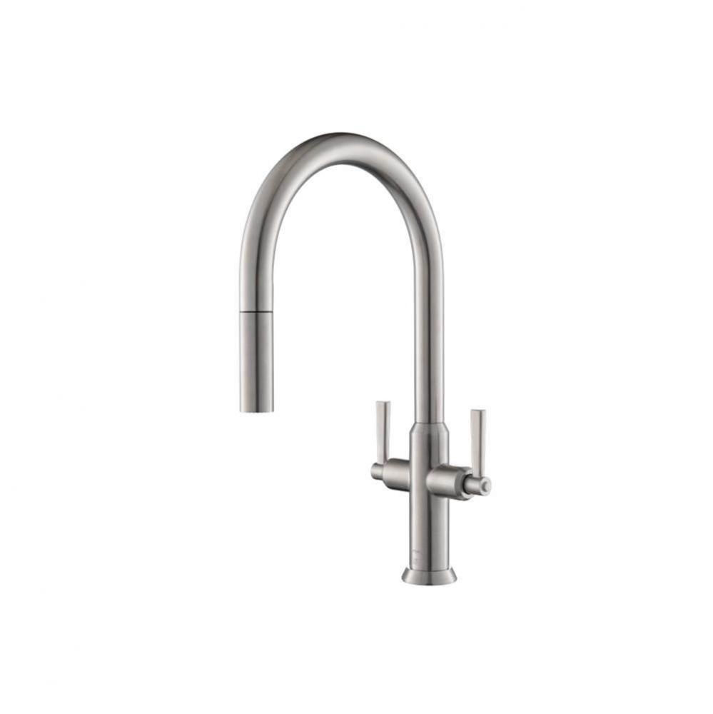 Velox - Dual Spray Stainless Steel Two Handle Kitchen Faucet With Pull Out