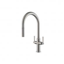 Isenberg K.1800SS - Velox - Dual Spray Stainless Steel Two Handle Kitchen Faucet With Pull Out