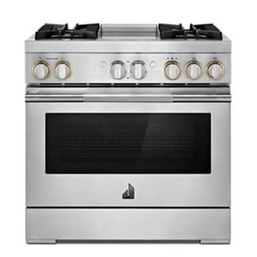 36'' Pro-Range Dual Fuel, Steam, Rise Style, Griddle, 2-20K, 15K, 5K, Dual Fan Multi-Mod