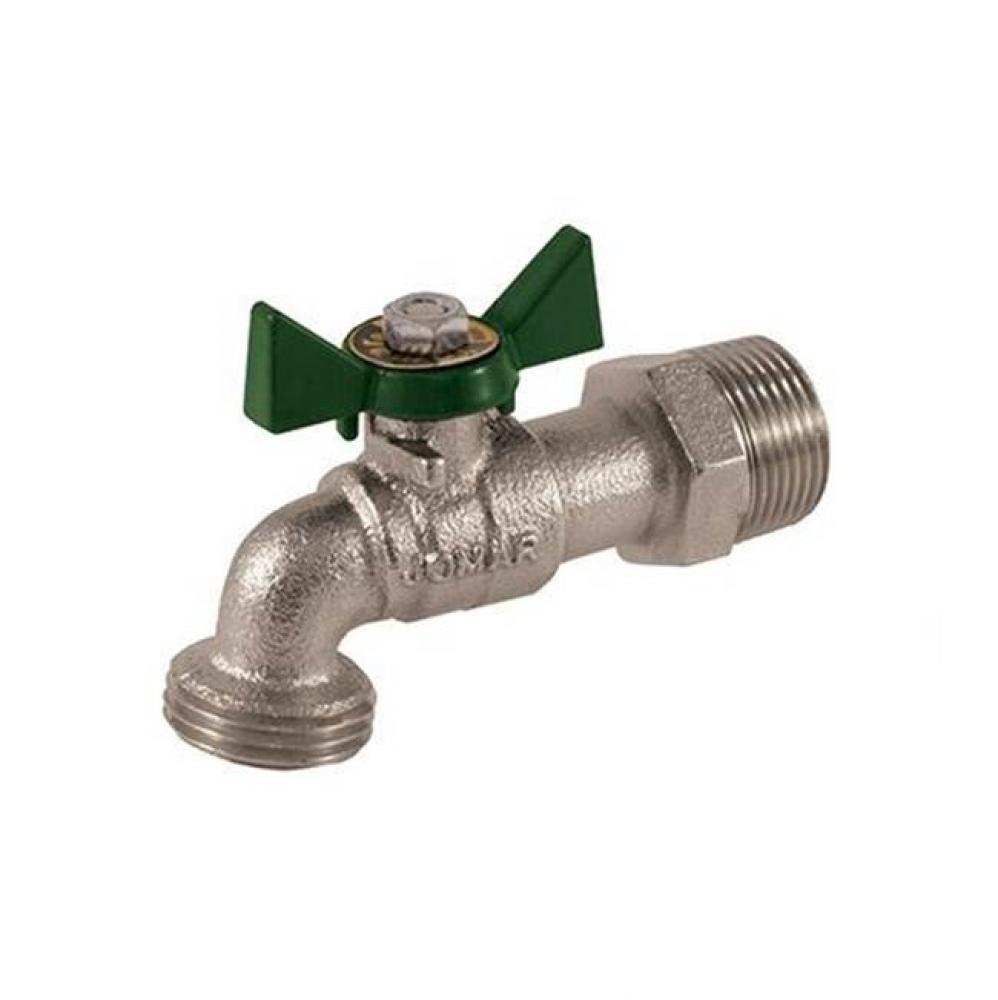 Hose Bibb Ball Valve, Nickel Plated, Threaded Connection, Quarter Turn, 200 Wog 1/2''