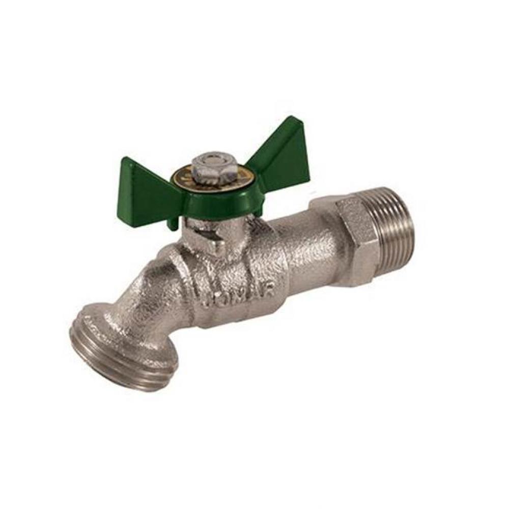 Hose Bibb Ball Valve, Nickel Plated, Threaded Connection, Quarter Turn, 200 Wog, No Kink 3/4'