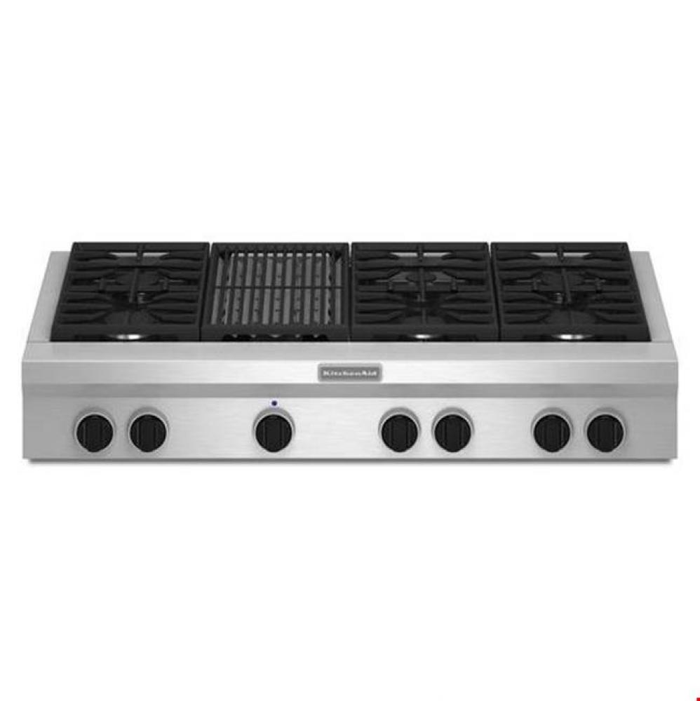 48-Inch 6 Burner with Grill, Gas Rangetop, Commercial-Style