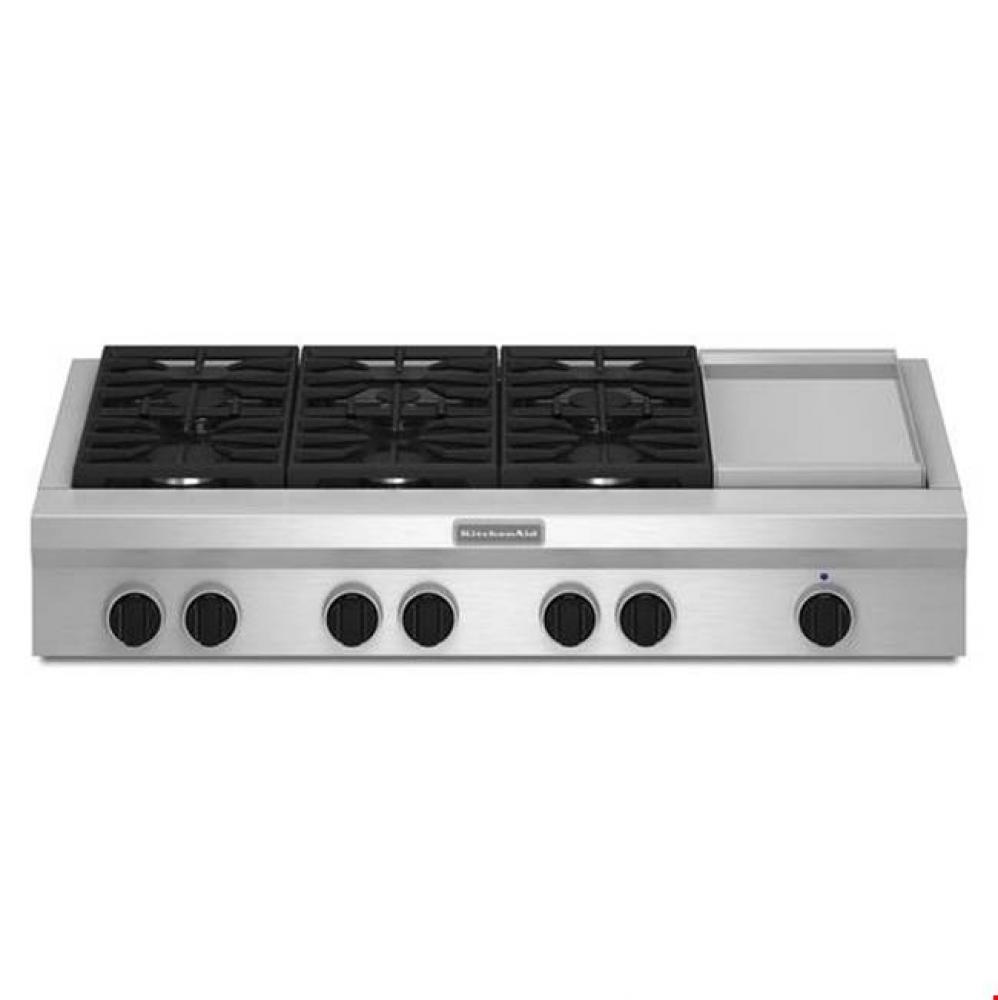 48-Inch 6 Burner with Griddle, Gas Rangetop, Commercial-Style