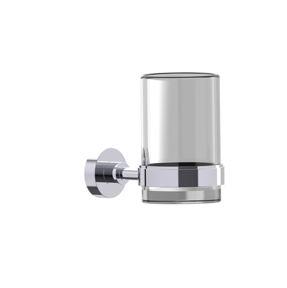 OSLO - Wall Mounted Bathroom Tumbler & Toothbrush Holder with Chrome Glass-Polished Chrome
