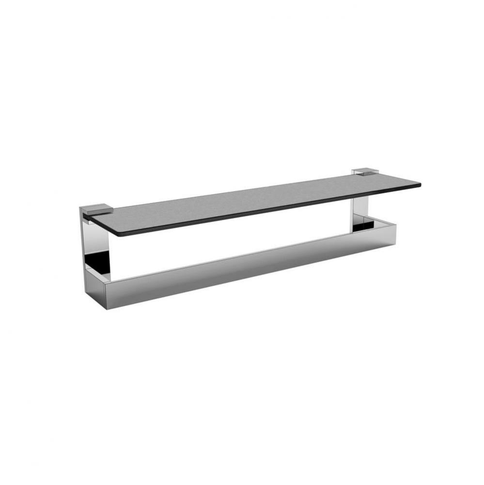 BERLIN - 24-inch Frosted Glass Shelf with Bathroom Towel Bar-Polished Chrome