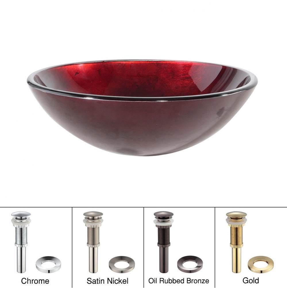 KRAUS Irruption Glass Vessel Sink in Red with Pop-Up Drain and Mounting Ring in Chrome