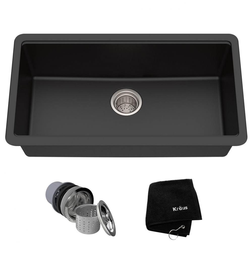 KRAUS 31 Inch Undermount Single Bowl Black Onyx Granite Kitchen Sink