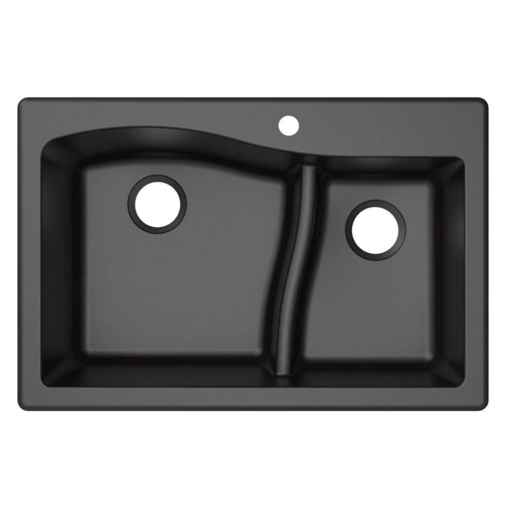 Quarza™ 33” Dual Mount 60/40 Double Bowl Granite Kitchen Sink in Black