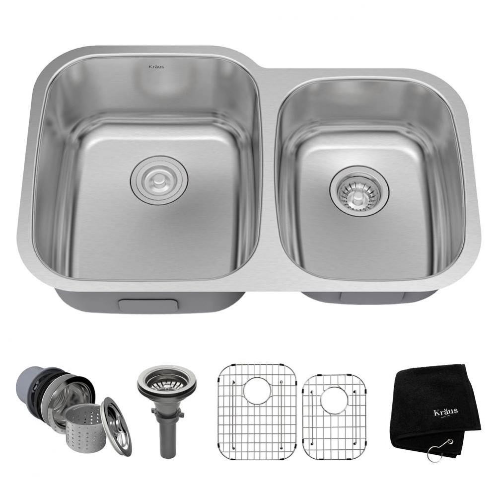 Premier 32-inch 16 Gauge Undermount 60/40 Double Bowl Stainless Steel Kitchen Sink