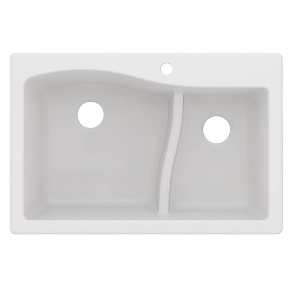 Quarza 33'' Dual Mount 60/40 Double Bowl Granite Kitchen Sink in White