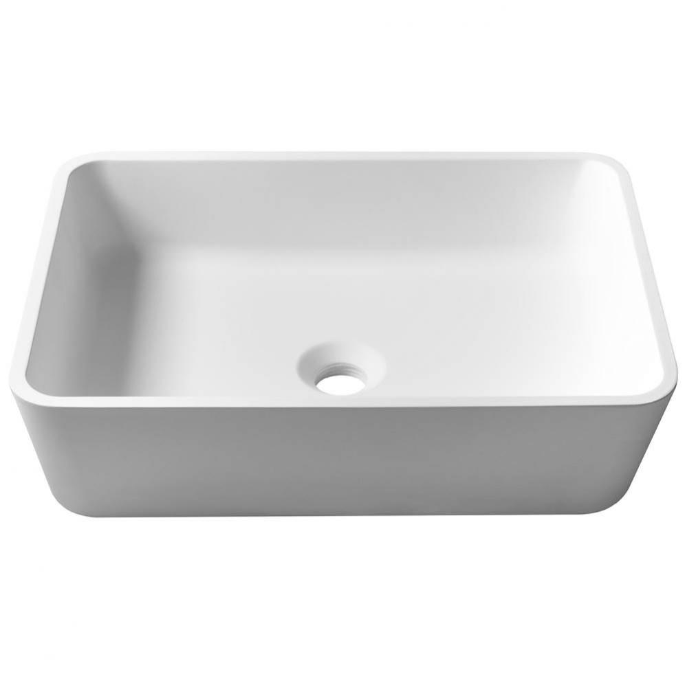 Natura Rectangle Vessel Composite Bathroom Sink with Matte Finish and Nano Coating in White