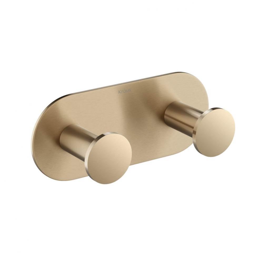 Elie Modern Bathroom Robe And Towel Double Hook, Brushed Gold Finish